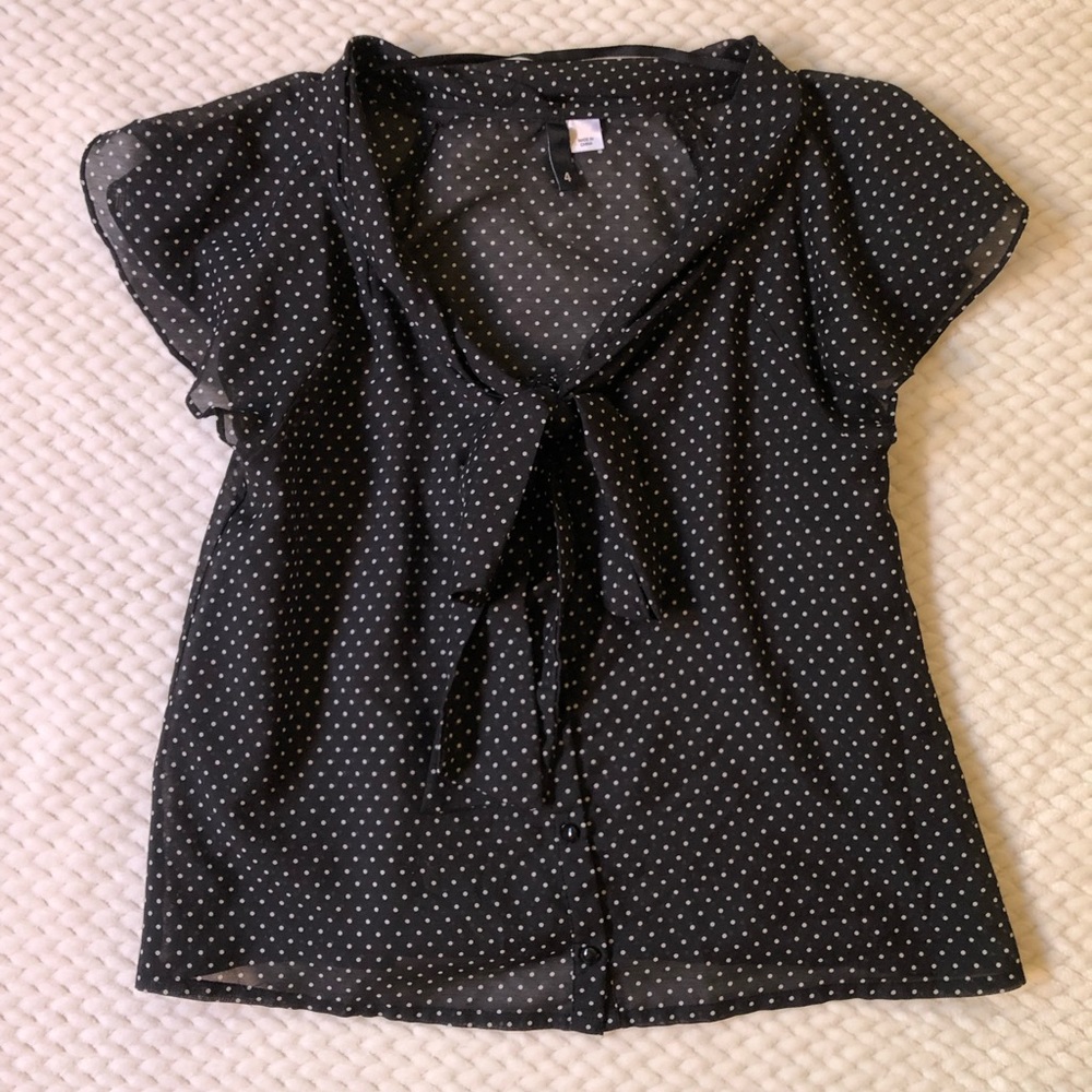 Polka Dot Tie Neck Blouse